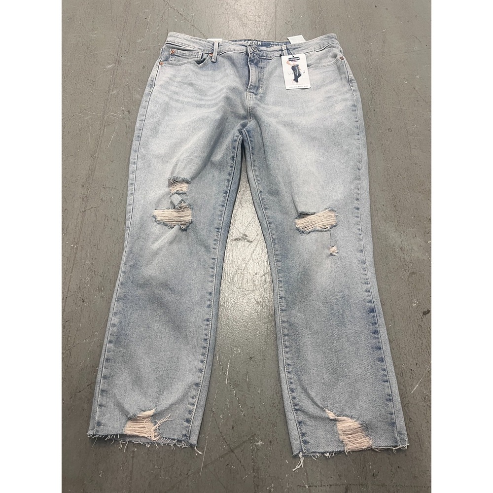 Denizen From Levis Jeans Women 14 Blue Denim Distressed High Rise Ankle Slim NWT